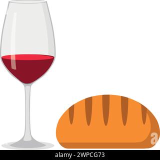 Vino e pane, Pasqua e cibo, icona del vettore di comunione, grafica vettoriale Illustrazione Vettoriale