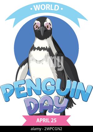 Illustrazione colorata che celebra la giornata mondiale dei pinguini Illustrazione Vettoriale