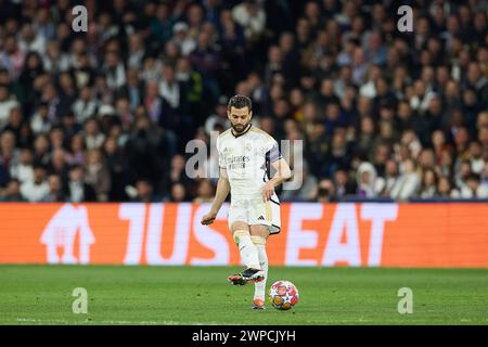 Madrid, Spagna. 6 marzo 2024. Jose Ignacio Fernandez Iglesias, conosciuto come Nacho Fernandez del Real Madrid CF visto in azione durante la UEFA Champions League 2023-24 tra il Real Madrid e l'RB Leipzig allo stadio Santiago Bernabeu. Punteggio finale; Real Madrid 1:1 RB Leipzig. (Foto di Federico Titone/SOPA Images/Sipa USA) credito: SIPA USA/Alamy Live News Foto Stock