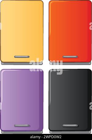 Quattro smartphone vettoriali in colori diversi Illustrazione Vettoriale