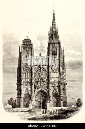 Antica incisione raffigurante la basilica gotica di Notre-Dame de l'Épine a Marne, Francia. Di Best, pubblicato in Magasin Pittoresque, Parigi, 1852. Foto Stock