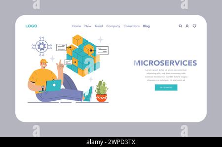 Banner Web o landing page DevOps. Metodologia di sviluppo del software. Sviluppo software e ciclo di vita delle operazioni IT, integrazione e automazione dei servizi IT. Illustrazione vettoriale piatta Illustrazione Vettoriale