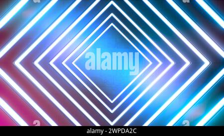 Illustrazione 3D di sfondo del prodotto Neon Square Cyber Punk retro 80s rosa blu Foto Stock