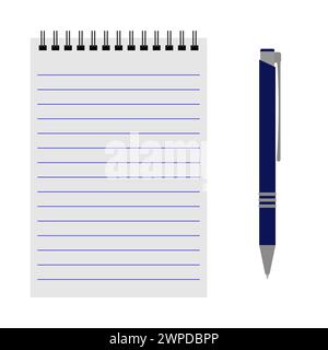 Notebook vettoriale con una penna blu su sfondo bianco Illustrazione Vettoriale
