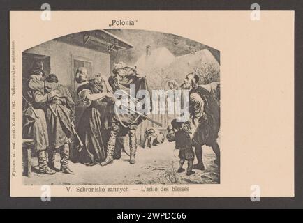 Il dipinto di cartone di Artur Grottger 'Wounded Shelter - l'Astile des Blessés', Carton V della serie 'Polonia' (1903), raffigurante la cura per i soldati feriti e gli aspetti umanitari durante il conflitto, pubblicato a Kraków. Foto Stock