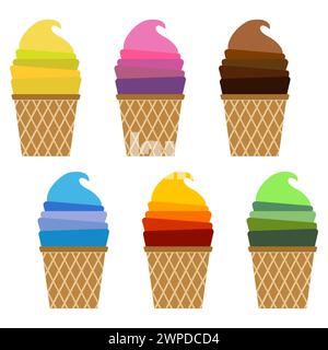 Set di gelati. Cialde con gelati. Illustrazione vettoriale. Illustrazione Vettoriale