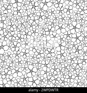 Dimenticami non fiori selvatici motivo bianco e nero senza cuciture per la pagina da colorare. Fondo a molla vettoriale floreale disegnato a mano, per design tessile, S Illustrazione Vettoriale