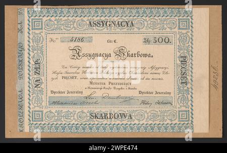 Incarico di tesoreria emesso dal governo per 500 quinti dal 1831, che fungeva da documento finanziario ufficiale. Foto Stock