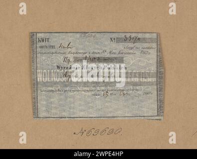 Ricevuta personale emessa dal governo nazionale nel 1863, che mostra dettagli stampati o scritti a mano, firme e timbri ufficiali. Foto Stock