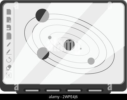 Vettore cartoni animati con icona digitale interattiva. Visualizzazione delle informazioni. Insegnante tattile Illustrazione Vettoriale