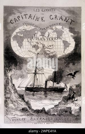 Frontespizio 'i figli del capitano Gra't di Jules Verne, 1868, disegno di Riou. Edizioni Hetzel sotto il titolo generale "i viaggi straordinari Foto Stock