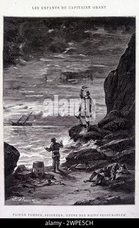 "Fallo cadere, Signore, in mani flagellanti!" In 'The Children of Captain Gra't di Jules Verne, 1868, disegno di Riou. Edizioni Hetzel. Foto Stock