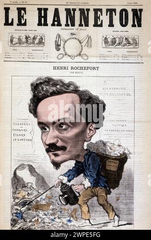 Caricatura di Henri Rochefort (1831-1913), giornalista, scrittore e politico francese. A le Hanneton, 4 giugno 1868. Disegno di Mailly. Foto Stock