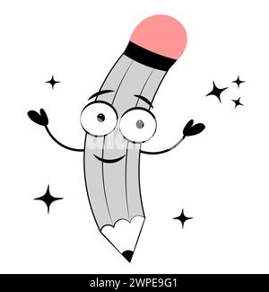 Matita con gli occhi su sfondo bianco. Doodle Illustrazione Vettoriale