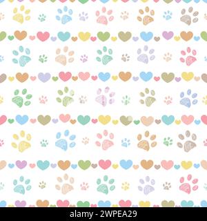 Le zampe colorate sono impreziosite da cuori carini. Design in tessuto senza cuciture Illustrazione Vettoriale