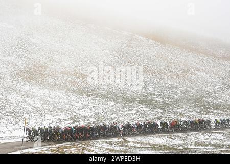 Giulianova, Italia. 7 marzo 2024. Il branco cavalca la 59° Tirreno-Adriatico 2024, tappa 4 da Arrone a Giulianova il 7 marzo 2024 a Giulianova, Abruzzo, Italia. (Foto di Fabio Ferrari/LaPresse) credito: LaPresse/Alamy Live News Foto Stock