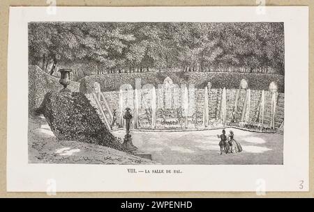 Stampa litografica di un frammento del parco di Versailles che mostra una sala da ballo, creata da Jean Best e Laurent Hotelin, pubblicata da Brunox tra il 1850 e il 1865. Foto Stock