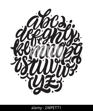 Alfabeto vettoriale disegnato a mano. Pennello le lettere dipinte. Tipo di carattere script. Tipografia artistica decorativa. Alfabeto vettoriale disegnato a mano. Illustrazione Vettoriale