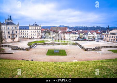 Vista storica Schlossplatz in Coburgo, alta Franconia, Baviera, Germania. Foto Stock