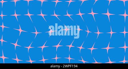 Trippy schema psichedelico di stelle rosa su sfondo blu. Design retrò astratto in stile y2k. Illustrazione Vettoriale