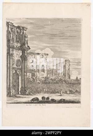 Vista di Costantino e Colosseo; della bella, Stefano (1610-1664); 1656 (1a edizione) (1601-00-00-1700-00-00-00); foro Romano (Roma), Colosseo (Roma), Roma (Italia), Schlesisches Museum der Bildenden Künste (Wrocław - 1880-1945) - collezione, Italia (stato), pecore, paesaggi, antichità, arco di Costantino (Roma), archi trionfali (arcata.) Foto Stock