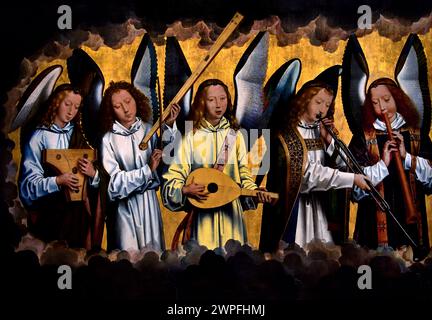 God the Father with Singing and Music-making Angels Hans Memling ( Memlinc ) 1430 – 1494 German Germany 1483-1494 Royal Museum of fine Arts, Anversa, Belgio, Belgio. Foto Stock