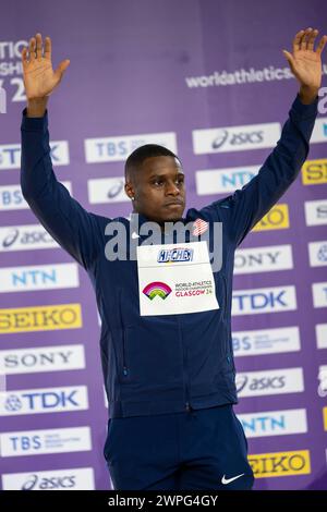 Christian Coleman degli Stati Uniti medaglia d'oro nei 60m maschili ai Campionati mondiali di atletica leggera indoor, Emirates Arena, Glasgow, Scozia Regno Unito. 1 Foto Stock