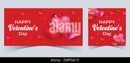 Set di banner Web Super sale di San Valentino Post con cuori di sfondo. Modello di acquisto promozione sconto grande offerta per San Valentino Illustrazione Vettoriale