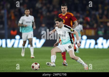 Roma, Italie. 7 marzo 2024. Julio Enciso di Brightonin in azione durante la UEFA Europa League, turno 16, partita di calcio di 1a tappa tra AS Roma e Brighton & Hove Albion FC il 7 marzo 2024 allo Stadio Olimpico di Roma, Italia - foto Federico Proietti/DPPI Credit: DPPI Media/Alamy Live News Foto Stock