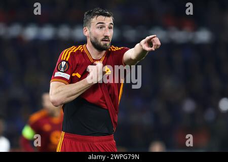 Roma, Italie. 7 marzo 2024. Bryan Cristante di Roma durante la UEFA Europa League, turno 16, partita di calcio di 1a tappa tra AS Roma e Brighton & Hove Albion FC il 7 marzo 2024 allo Stadio Olimpico di Roma, Italia - foto Federico Proietti/DPPI Credit: DPPI Media/Alamy Live News Foto Stock