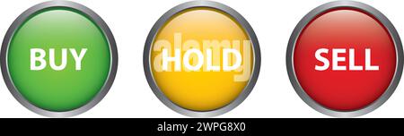 Icone dei pulsanti Acquista, tieni, vendi. Pulsante di trading. Illustrazione vettoriale. EPS 10. Illustrazione Vettoriale