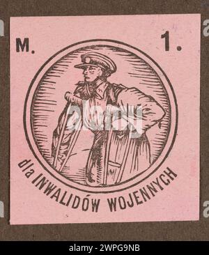 Una stampa di un caso del 1914-1920 circa raffigura una guerra non valida e include il testo a sostegno degli invalidi di guerra. Foto Stock