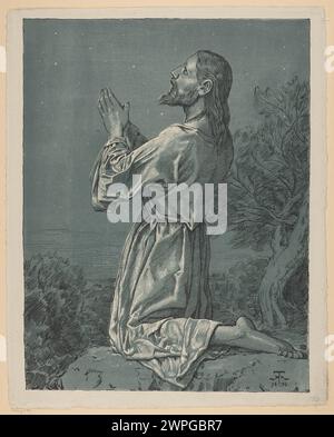 Dipinto raffigurante Cristo che prega nell'Oliveto, creato da Hans Thoma nel 1894, che mostra una narrazione biblica con un ambiente naturale. Foto Stock