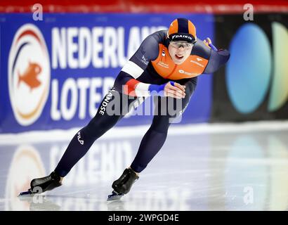 INZELL - Jenning De Boo (NED) durante i 500 metri maschili ai Campionati mondiali di pattinaggio di velocità nella Max Aicher Arena di Inzell, Germania. ANP VINCENT JANNINK Foto Stock