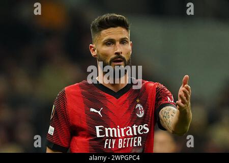 Milano, Italia. 7 marzo 2024. Olivier Giroud (AC Milan); durante la partita di calcio UEFA Europa League tra AC Milan e Slavia Praga allo Stadio San Siro di Milano, Italia settentrionale - giovedì 7 marzo 2024. Sport - calcio . (Foto di Spada/LaPresse) credito: LaPresse/Alamy Live News Foto Stock