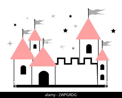 Castello su sfondo bianco. Doodle Illustrazione Vettoriale