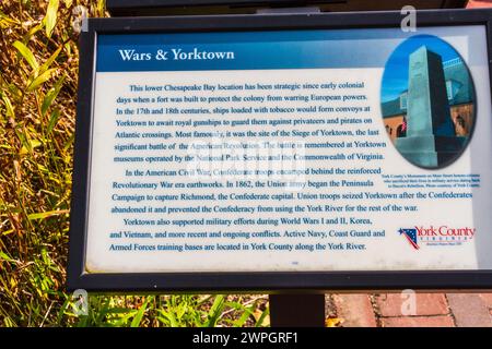 Segui le indicazioni per la storica Yorktown nel Colonial National Historical Park in Virginia. Foto Stock