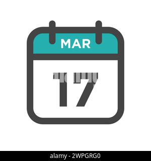 17 marzo giorno di calendario o Data calendario per scadenza e appuntamento Illustrazione Vettoriale