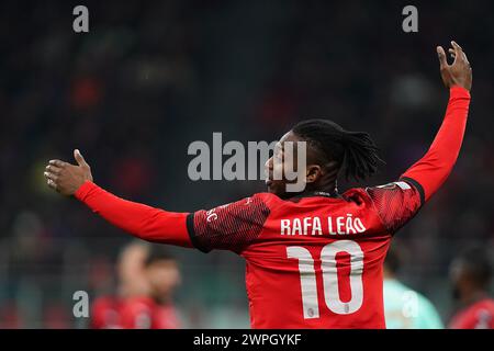 Milano, Italia. 7 marzo 2024. Rafael Leao (AC Milan); durante la partita di calcio UEFA Europa League tra AC Milan e Slavia Praga allo Stadio San Siro di Milano, Italia settentrionale - giovedì 7 marzo 2024. Sport - calcio . (Foto di Spada/LaPresse) credito: LaPresse/Alamy Live News Foto Stock