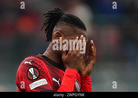 Milano, Italia. 7 marzo 2024. Rafael Leao (AC Milan); durante la partita di calcio UEFA Europa League tra AC Milan e Slavia Praga allo Stadio San Siro di Milano, Italia settentrionale - giovedì 7 marzo 2024. Sport - calcio . (Foto di Spada/LaPresse) credito: LaPresse/Alamy Live News Foto Stock