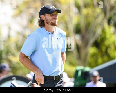 Orlando, Florida, Stati Uniti. 7 marzo 2024. Tommy Fleetwood sul settimo tee durante il primo round dell'Arnold Palmer Invitational presentato da Mastercard tenutosi all'Arnold Palmer's Bay Hill Club & Lodge di Orlando, Florida. Romeo T Guzman/CSM/Alamy Live News Foto Stock