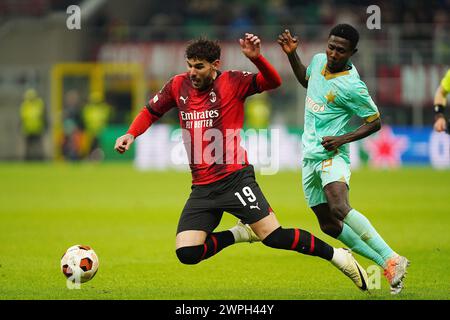 Milano, Italia. 7 marzo 2024. Theo Hernandez (AC Milan) durante la partita di calcio UEFA Europa League tra AC Milan e Slavia Praga allo Stadio San Siro di Milano, Italia settentrionale - giovedì 7 marzo 2024. Sport - calcio . (Foto di Spada/LaPresse) credito: LaPresse/Alamy Live News Foto Stock