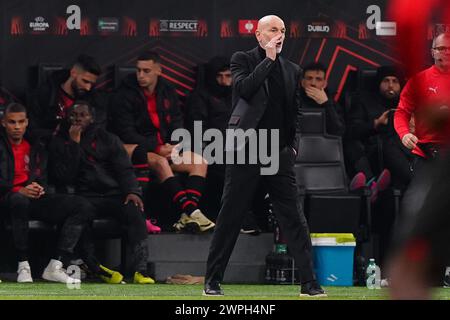 Milano, Italia. 7 marzo 2024. Stefano pioli (AC Milan) durante la partita di calcio UEFA Europa League tra AC Milan e Slavia Praga allo Stadio San Siro di Milano, Italia settentrionale - giovedì 7 marzo 2024. Sport - calcio . (Foto di Spada/LaPresse) credito: LaPresse/Alamy Live News Foto Stock