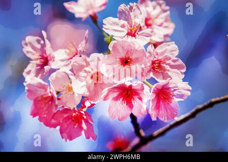 Fantastici fiori di ciliegio rosa a Shinjuku Gyoen. (Non bianco come yoshino ciliegio) ultimo giorno di marzo nella capitale giapponese Foto Stock