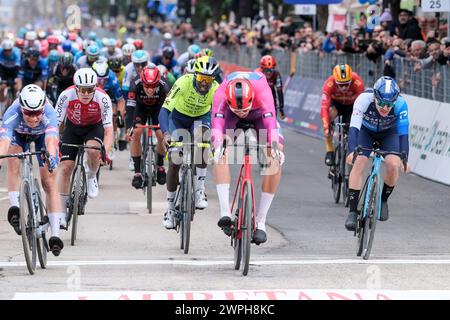 Giulianova, Italia. 7 marzo 2024. Jonathan Milan del Team Lidl-Trek, ha vinto la 4a tappa della 59° Tirreno - Adriatico 2024. Credito: SOPA Images Limited/Alamy Live News Foto Stock