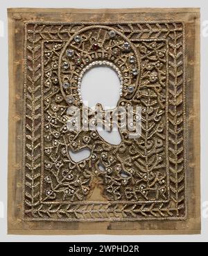 Icona della Vergine Maria di Wzezimierz, XVIII-XIX secolo, attribuita a un laboratorio provinciale sconosciuto. Parte della collezione di Bronisław Krystall, raffigurante la Madonna di Eleusa e la madre di Dio con bambino, con copertine e tessuti per icone. Foto Stock