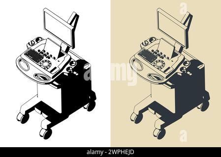 Illustrazioni vettoriali stilizzate della macchina a ultrasuoni Illustrazione Vettoriale