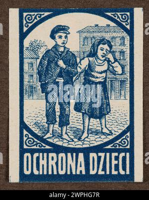 Un francobollo interrogativo del 1915-1920 raffigura un ragazzo e una ragazza con un testo che indica la protezione dei bambini. Foto Stock