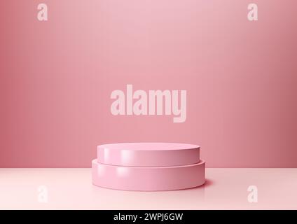Piedistallo rosa realistico in 3D su un morbido sfondo rosa della parete, perfetto per esposizioni di prodotti, mockup e vetrine. Illustrazione vettoriale Illustrazione Vettoriale