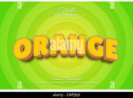 Stile grafico effetto testo vettoriale 3D Orange Fruit. Titolo vettoriale e modello di titolo modificabili. Illustrazione Vettoriale